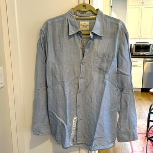 Men’s Tommy Bahama Seersucker Blue/white striped shirt size LG
